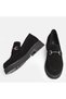 LARGE SIZE WOMEN'S LOAFER SHOES GENUINE LEATHER BLACK SUEDE - 6