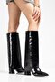 Jike Premium Non-Removable Pointed Toe Heeled Boots Black - 3