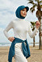 Combed Cotton Women's Ready-To-Wear Bonnet with Visor and Concealer Feature, B-88P, Petrol - 2