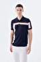 Navy Blue Slim Fit Stripe Detailed Polo Neck T-Shirt