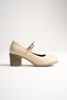 Women's Genuine Leather Strappy Heeled Shoes - Beige Patent Leather - 3