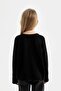 Girl's Black Standard Fit Crew Neck Basic Plain Knitwear Sweater C6910A824Au - 5