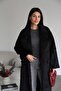 Black Special Textured Belted Oversized (Bol) Lined Premium Long Wool Coat - 4