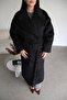 Black Special Textured Belted Oversized (Bol) Lined Premium Long Wool Coat - 6