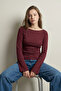 Beja Women's Soft Touch Bell (Spanish) Sleeve Boat Neck Blouse & Top - Burgundy - 3