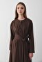 Women's Belted Buttoned Maxi Dress Brown - 3