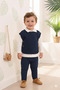Navy Blue Baby Boy Knitwear 3-Piece Set – Vest Set , with Pants, Long Sleeves