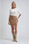 Camel Pocket Detailed Leather Premium Mini Skirt 4072 R5-I-K1 - 2