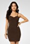 Women Metallic Print Mini Dress, Bronze - 5