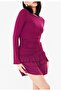 Women's Long Sleeve 3-Layer Ruffle Lycra Viscose Dress - Self-Lined - 7