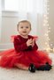 Girl's Pearly Red Long Sleeve Velvet Tulle Tutu Birthday Party April 23 Dress - 7