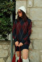 Women's Mock Neck Diamond Pattern Sweater Dress Navy Blue-Claret Red 266W3037 - 2