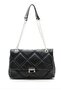 Women's Quilted Embroidered Silver Chain Crossbody Bag