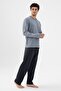 Men's Cotton Double Collar Long Sleeve Pocket Detailed Pajamas Set - 2