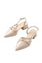 Mary Jane Women's Cream Open Back Pointed Toe Short Block Heels with Baretli Belt Detail - 8