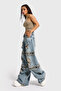 Women's Denim Color Palazzo Fit Ripped Detail Design Denim Jeans - 2