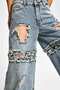 Women's Denim Color Palazzo Fit Ripped Detail Design Denim Jeans - 3