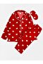 Mother-Daughter Cotton Suede Fabric Red Heart Pattern Shirt Collar Buttoned Long Sleeve Pajama Set - 2