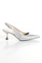 Women's Silver 5 cm Thin Galvanized Heels, Comfortable Stiletto and Stylish Bag Combination - 4