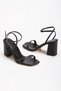 Women's Black Skin Double Strap Ankle Strap Thick Heeled Summer Shoes - 4
