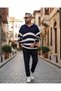 Oversize Men's Polo Neck Striped Sweater - 7