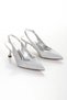Women's Silver Satin Covered with Gemstones 5 cm Thin Galvanized Heels Comfortable Stiletto - 5