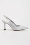 Women's Silver Satin Drip Stones 8 cm Thin Galvanized Heels Comfortable Stiletto