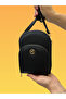 Black Women's Shoulder Bag with 3-Eye Leather Strap - 2