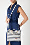 Women's Gray Canvas Straw Look Shoulder Bag with Strap - 4