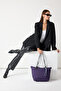 Women's Purple Zippered Fabric Handle Shoulder Bag - 5