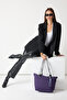 Women's Purple Zippered Fabric Handle Shoulder Bag - 3