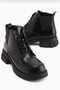 Women's Black Lace-Up, Zippered Short Boots