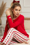 Red Ribbon Pattern Knitted Cotton Pajamas Suit25240225