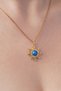 Vintage Blue Opal Stone Detailed Sun Pendant with Zircon Stone, Stainless Steel Necklace - 6