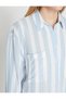 Women's Blue Long Sleeve Mesh Detailed Shirt 9yak68454pw - 6