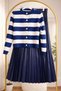 Women's Knitwear Cardigan Pleated Skirt Navy Blue Set Women's Short Striped Cardigan and Skirt Set