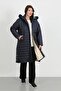 Women's Navy Blue Long Puffer Coat in Plus Size - 4