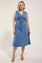 Women's Plus Size Jacket Collar Sleeveless Denim Dress Midi Length Solid Pattern Stylish