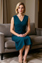 Women's V-Neck Low Arm Short Sleeve Bodycon Mold Midi Woven Dress Functional Durable Stylish - 3
