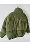 Green Turtleneck Velvet Corded Fabric Filled Coat - 3