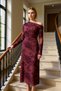 Women's Asymmetrical Neckline Long Sleeve Spanish Sleeve Shawl Patterned Tulle Midi Dress Functional Aesthetic - 3