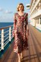 Women's V-Neck Long Sleeve A-Line Knitted Dress Ethnic Patterned Ruffled Maxi Length Functional
