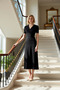 Women's Double-Breasted Collar Short Sleeve A-Line Maxi Dress Functional Stylish - 3