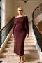 Women's Carmen Collar Low Sleeve Maxi Knitted Dress Functional Quality - 3