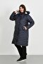 Women's Navy Blue Long Puffer Coat in Plus Size - 2