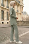 Çağla Yeşili Corded Fabric Double Set (Blouse & Trousers) - 4