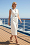 Women's V-Neck Sleeveless Buttoned Lined Midi Shirt Dress A-Line Belted Woven