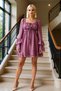Women Square Collar Long Sleeve Shift Mold Shawl Patterned Mini Woven Dress Functional Durable Stylish - 3