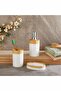 Mila Bamboo Patterned 5-Piece Bathroom Set: Trash Can, Brush, Liquid and Solid Soap Dispenser, Toothbrush Holder - 2
