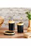 Mila Bamboo Patterned 5-Piece Bathroom Set: Trash Can, Brush, Liquid and Solid Soap Dispenser, Toothbrush Holder - 6